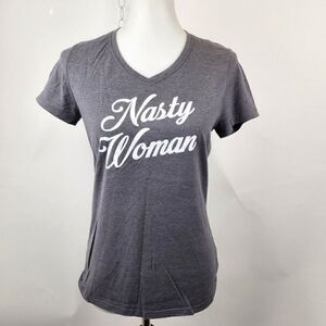 Nasty Woman Graphic V-Neck T Shirt Hillary Clinton Trump Debate Feminist Women S